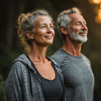 Щастлив възрастен човек прави упражнения за стави