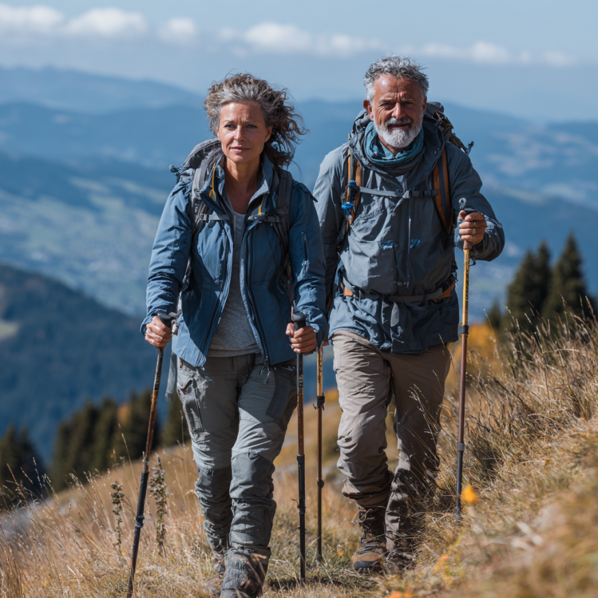 Възрастна жена прави растежни упражнения в парк